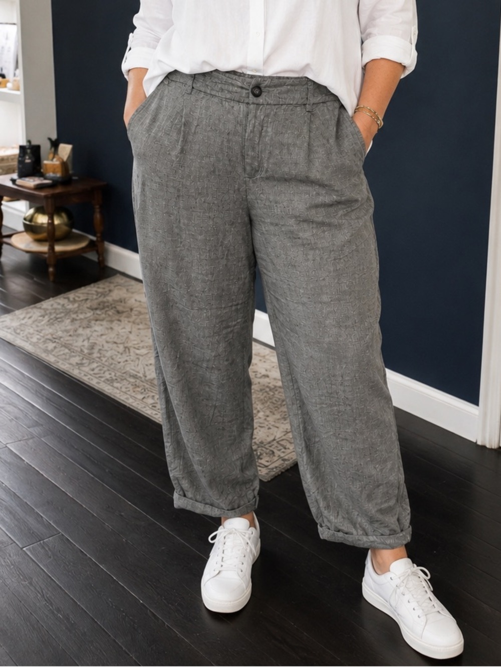 A.New.Day. Linen Blend Gray Pants Cuffed Size 14